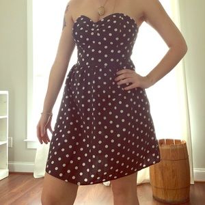Strapless Polka dot dress in Navy Blue!